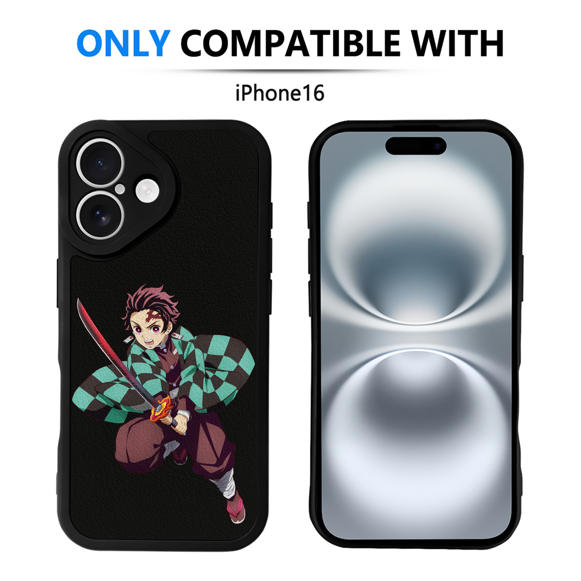 （画像用） 鬼滅の刃 竈門 炭治郎／かまど たんじろう Kamado Tanjirou 【iPhone 16シリーズ対応】シリコンスマホケース（レザー調） 材質：シリコン